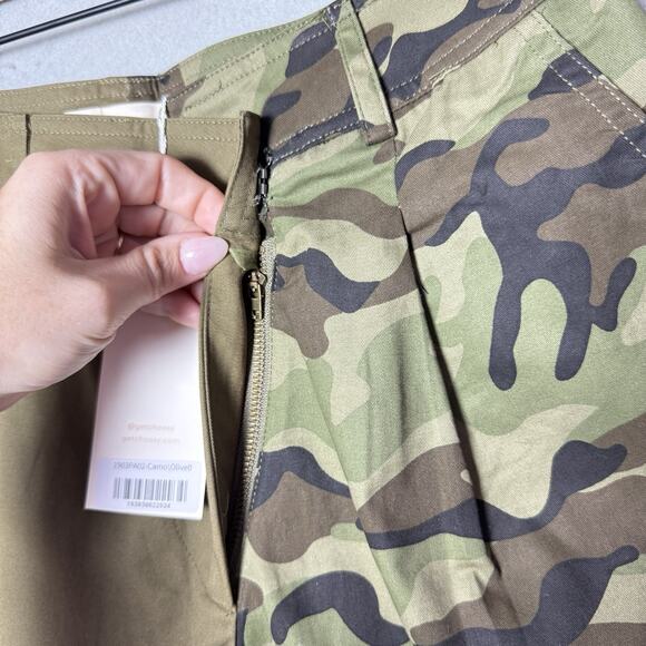 Choosy Olive Camo Two Tone Asymmetrical Waist Cuffed Trouser Utility Pant 0 NWT - Picture 5 of 16